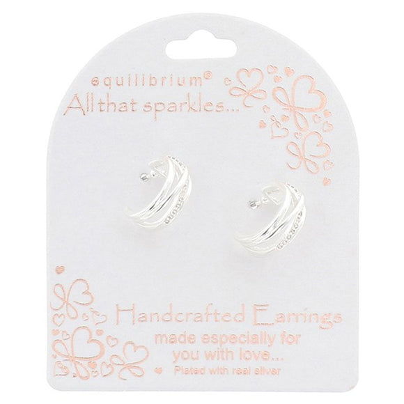 Sparkly Crossover Hoop Earring - Silver Plated