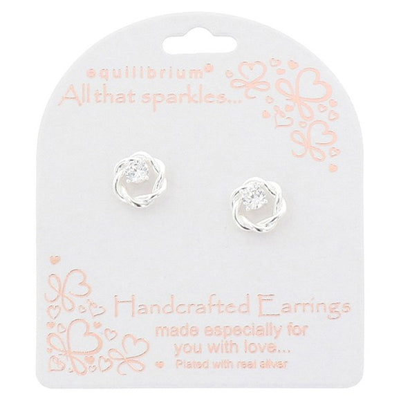 Twisted Circle Stud Earrings - Silver Plated