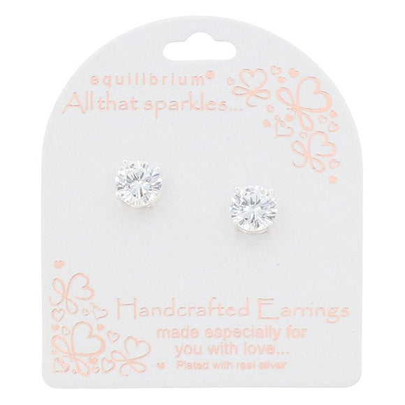 Round Solitaire Stud Earrings - Silver Plated