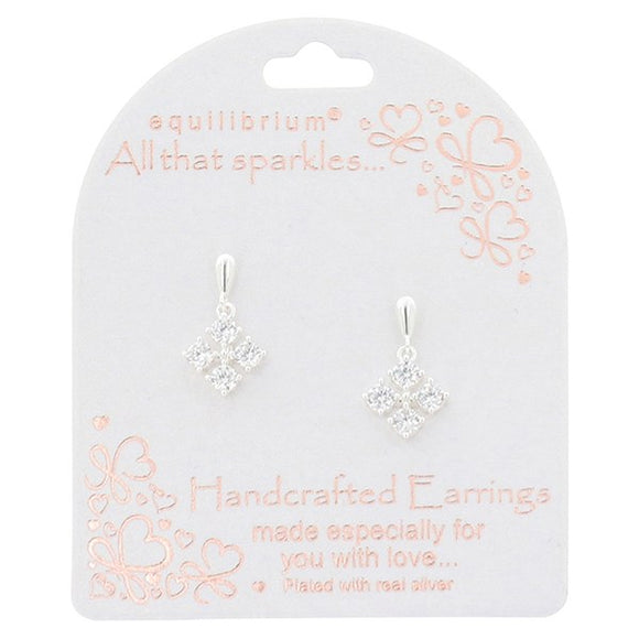 Diamond Sparkle Dangly Earrings - Silver Plated