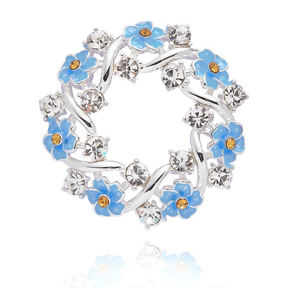 Forget Me Not Silver Plated Circle Brooch