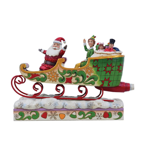 Spreading Christmas Cheer, Buddy & Santa in Sleigh Figurin