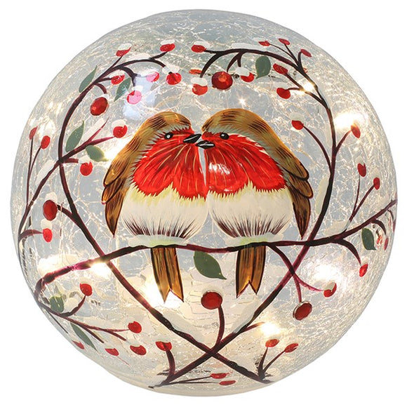 Xmas Crackle LED Ball Heart Robins Small