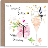 Sister Birthday Prosecco & Present Hand-Finished Sequin Card