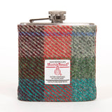 6oz Harris Tweed Hip Flask - Orange and Green Tartan