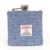 6oz Harris Tweed Hip Flask - Blue Herringbone