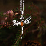 Outlander Inspired Silver Dragonfly With Amber Pendant