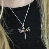 Outlander Inspired Silver Dragonfly With Amber Pendant