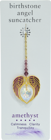 Carded Angel Wing Heart Suncatcher, Amethyst