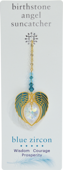 Carded Angel Wing Heart Suncatcher, Blue Zircon
