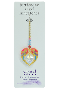 Carded Angel Wing Heart Suncatcher, Aurora Borealis Crystal