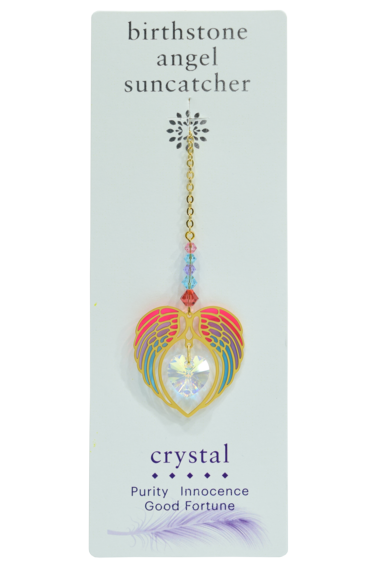 Carded Angel Wing Heart Suncatcher, Aurora Borealis Crystal