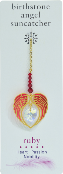 Carded Angel Wing Heart Suncatcher, Ruby