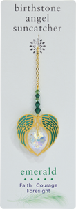Carded Angel Wing Heart Suncatcher, Emerald