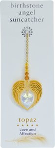 Carded Angel Wing Heart Suncatcher, Topaz