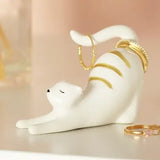 Ceramic Stretching Cat Ring Holder