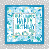 Scottish - Happy Happy Happy Birthday Nessie Greeting Card in Blue