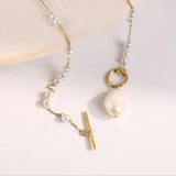 Delicate Pearl T Bar Necklace