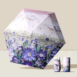 Artist Prints Pocket Size Mini Folded Uv Protected Umbrella, Purple Flowers, White Handle