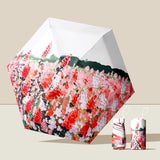 Artist Prints Pocket Size Mini Folded Uv Protected Umbrella, Red Flowers, White Handle
