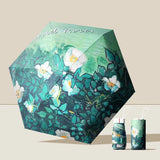 Artist Prints Pocket Size Mini Folded Uv Protected Umbrella, Wild Roses, White Handle