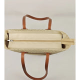 Medium Size Striped Paper Straw Basket Bag+ Hat, Beige