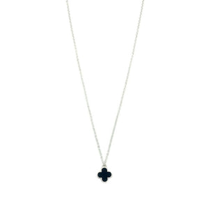 Simple Clover Pendant Necklace In Silver & Black