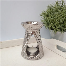 Dimpled Silver Teardrop Wax Melter / Oil Burner 12cm