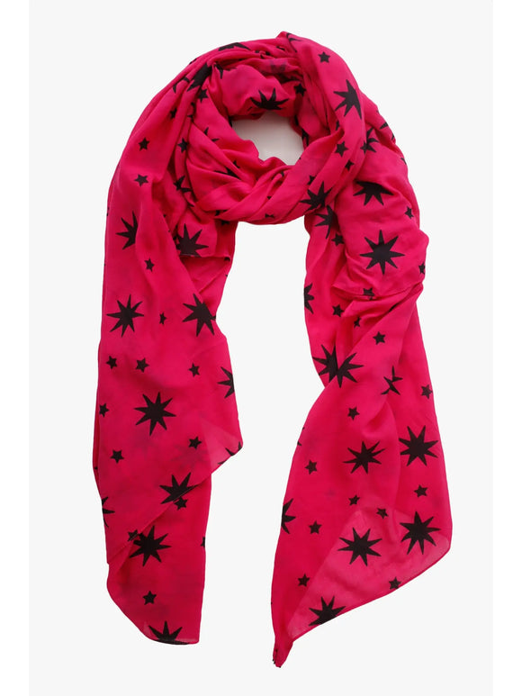 Magenta Black Modal Blend Scarf in Foil Starburst Print