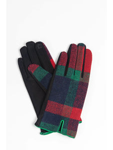 Red Green Tartan with Pu Trim Gloves