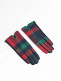 Red Green Tartan with Pu Trim Gloves