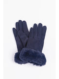 Navy Velvet Faux Fur Trim Gloves