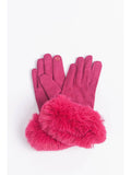 Fuchsia Velvet Faux Fur Trim Gloves