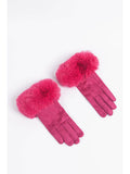 Fuchsia Velvet Faux Fur Trim Gloves
