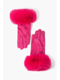 Fuchsia Velvet Faux Fur Trim Gloves