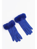 Royal Blue Velvet Faux Fur Trim Gloves