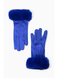 Royal Blue Velvet Faux Fur Trim Gloves