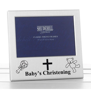 Satin Silver Christening Frame (5x3)