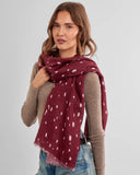 Printed Studded Scarf, Burgundy