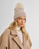 Whipstitch Pom Pom Knitted Hat, Taupe