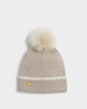 Whipstitch Pom Pom Knitted Hat, Taupe