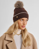 Whipstitch Pom Pom Knitted Hat, Chocolate