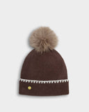 Whipstitch Pom Pom Knitted Hat, Chocolate