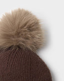 Whipstitch Pom Pom Knitted Hat, Chocolate