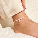 Pink Crystal Anklet In Gold Plating