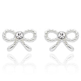 Girls Pretty Pearls & Bows Silver Plated Earrings, Pink or Clear Crystal Coloured Stone