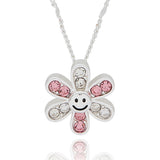 Girls Happy Flowers Silver Plated Necklace, Rainbow or Pink Crystal Stones