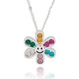 Girls Happy Flowers Silver Plated Necklace, Rainbow or Pink Crystal Stones