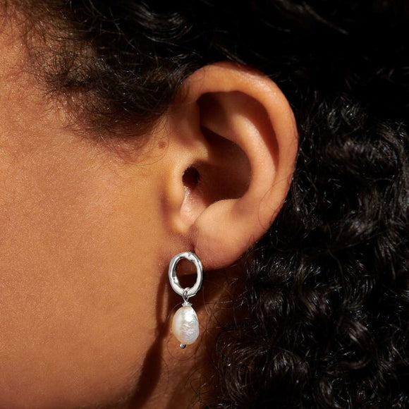 Solaria Baroque Pearl Loop Hoop Earrings In Silver Plating