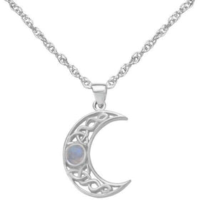 Celtic Crescent Moon Silver Pendant with Moonstone